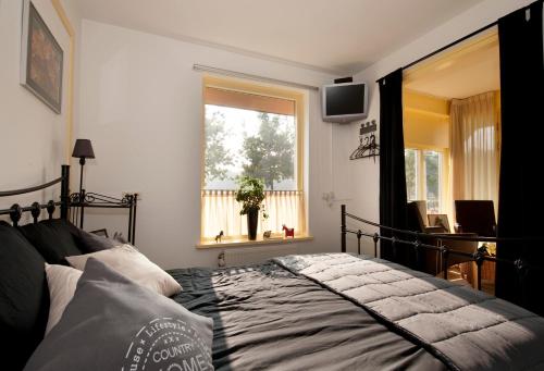 Hooghalen“奥普7”住宿加早餐旅馆的一间卧室设有一张床和一个窗口