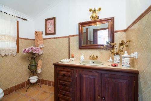 锡内乌Es Cocons的一间带水槽、镜子和卫生间的浴室
