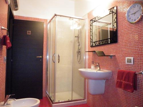 维博瓦伦蒂亚码头Ciccolella B&B的带淋浴、盥洗盆和镜子的浴室