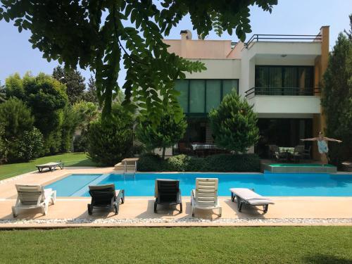 凯麦尔Villa Diva的一座带游泳池和房子的别墅