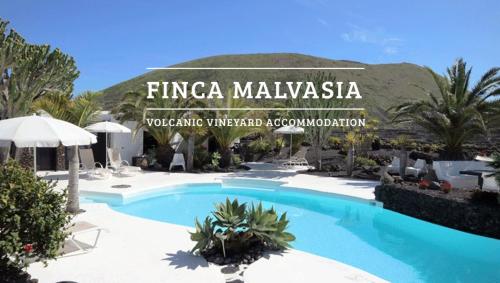蒂亚斯Finca Malvasia Vineyard的别墅前的游泳池