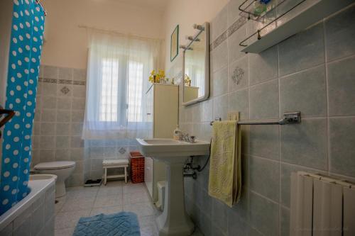 圣托斯特凡诺港Mediterranean Villa的一间带水槽、卫生间和镜子的浴室