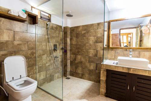 斯里曼加尔乌帕齐拉Balishira Resort Ltd.的浴室配有卫生间、盥洗盆和淋浴。