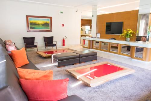 大坎普Hotel Vale Verde的带沙发和电视的客厅