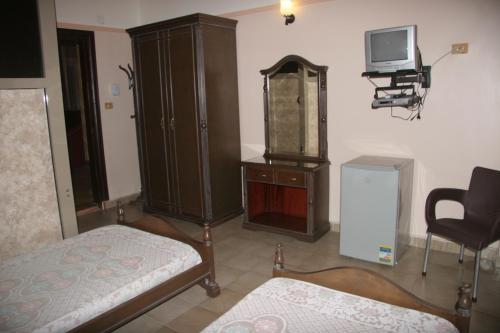 亚历山大福阿德酒店的客房设有床、橱柜和电视。