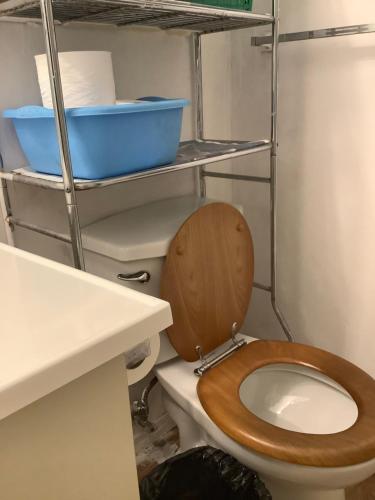 维多利亚home stay的一间带卫生间和木制马桶座的浴室