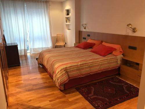 奥伦塞TerevaOurense的一间卧室配有一张带红色枕头的大床