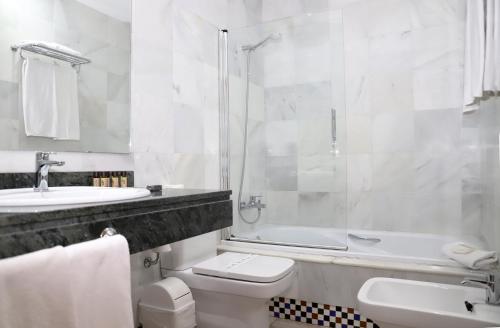 萨阿拉德洛斯阿图内斯多纳萝拉滨海旅舍的白色的浴室设有卫生间和水槽。