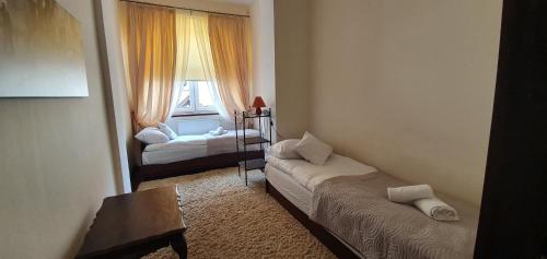 库多瓦-兹德鲁伊APARTAMENT ADA的小房间设有两张床和窗户