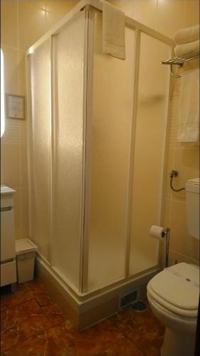 里斯本卡萨贝尔蒙特酒店的带淋浴和卫生间的浴室