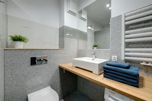 索波特Aquarius & FREE PARKING的一间带水槽和镜子的浴室
