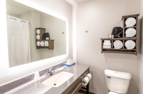 卡森市My Place Hotel-Carson City, NV的白色的浴室设有水槽和镜子