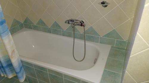 尼基季Natalia's Apartments的浴室设有带淋浴喷头的浴缸。