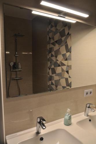 黑马戈尔Apartman Benjo的浴室水槽和上面的大镜子