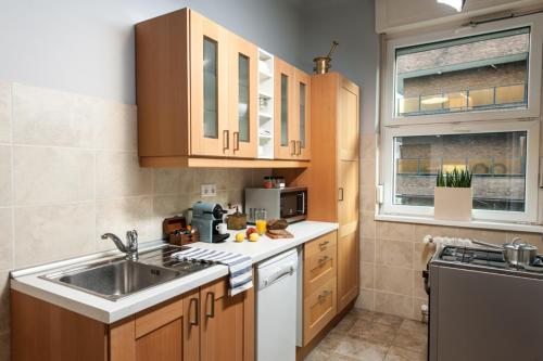 布达佩斯Europe Heart Apartment for 9的厨房配有水槽和台面