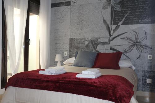 托莱多Apartamento Homelife Roca Tarpeya 4的一间卧室配有带毛巾的床