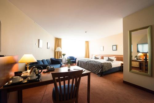 莱茵河畔威尔贝塞尔维尔阿姆雷恩旅店的酒店客房设有床和客厅。