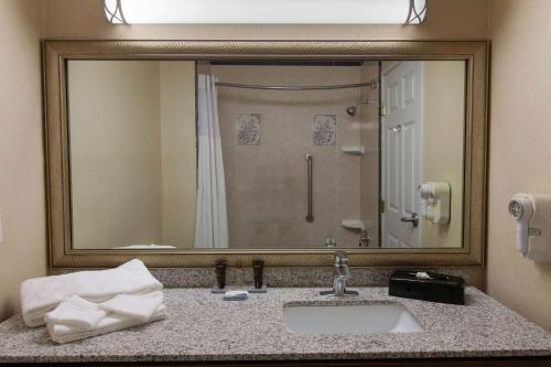 休斯顿温盖特温德姆休斯顿/威洛休斯顿/威洛酒店的一间带水槽和大镜子的浴室