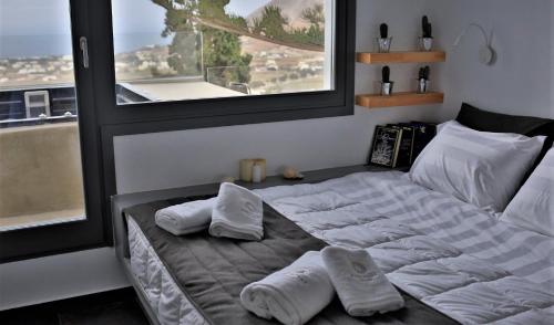 Éxo GoniáA Lux Villas Santorini的一间卧室配有一张带两个枕头的床