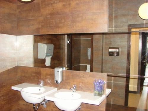 札勒乌扎勒乌葛利夫酒店的浴室设有两个水槽,墙上装有饮水机