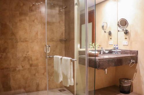 木尔坦Avari Boutique Multan的一间带水槽和淋浴的浴室