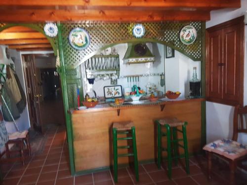 埃尔罗西奥Apartamento de Lujo en Puente del Rey El Rocio的酒吧,厨房设有绿色凳子
