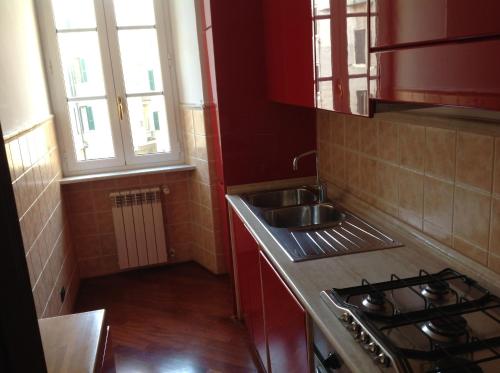 罗马露多维希豪华客房酒店的一间带水槽和炉灶的小厨房