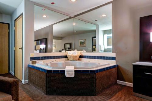 雷丁雷丁贝蒙特旅馆套房酒店的带浴缸和大镜子的大浴室