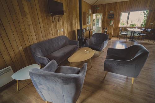 ValþjófsstaðurHengifoss Guesthouse的客厅配有沙发、椅子和桌子