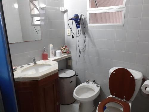 萨尔托Los Naranjeles Centro Flat的一间带水槽、卫生间和镜子的浴室