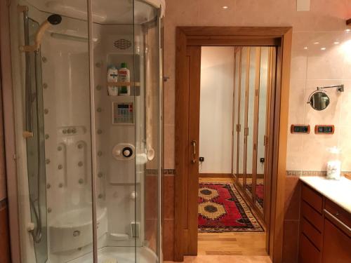 奥伦塞TerevaOurense的浴室里设有玻璃门淋浴