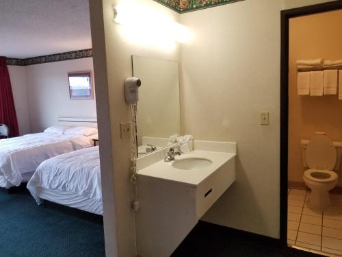 科罗拉多斯普林斯旅行之星套房酒店的一间带水槽、床和卫生间的浴室