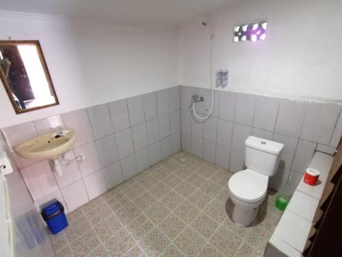 龙目岛库塔Bale Hostel的一间带卫生间和水槽的浴室