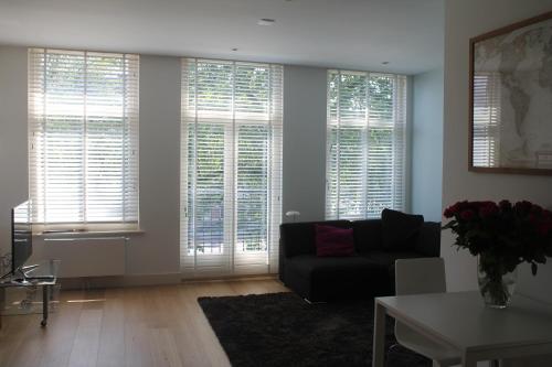 阿姆斯特丹阿姆斯特丹大公寓的带沙发的客厅和部分窗户。
