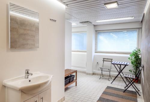 汉科波里法德酒店的一间带水槽和桌子的浴室