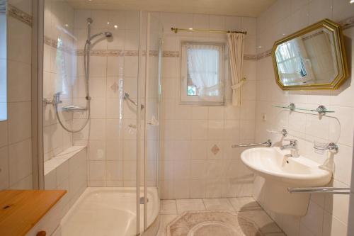 阿德瑙Schwallenberg 2的带淋浴、盥洗盆和卫生间的浴室