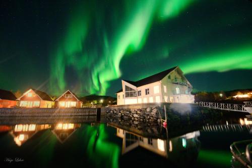 StonglandseidetSenja Fjordhotell and Apartments的天空中极光舞的图像