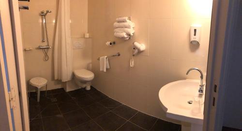 阿纳齐Hôtel Inn Design Resto Novo Le Mans的一间带卫生间和水槽的浴室