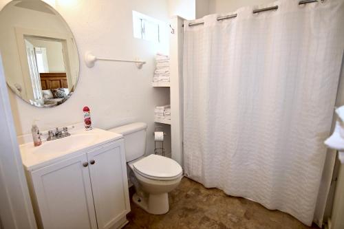 新布朗费尔斯Roses Haus的一间带卫生间、水槽和镜子的浴室