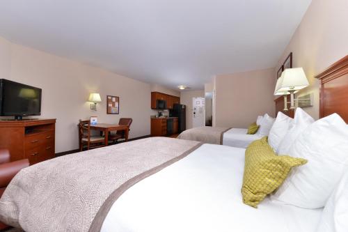 霍斯黑兹埃尔迈拉荷尔斯海兹烛木套房酒店的酒店客房设有一张大床和一台电视。