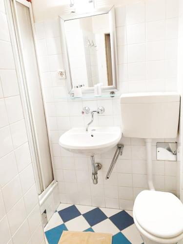 维也纳Pension Huber - Apartement Wien 20的白色的浴室设有水槽和卫生间。