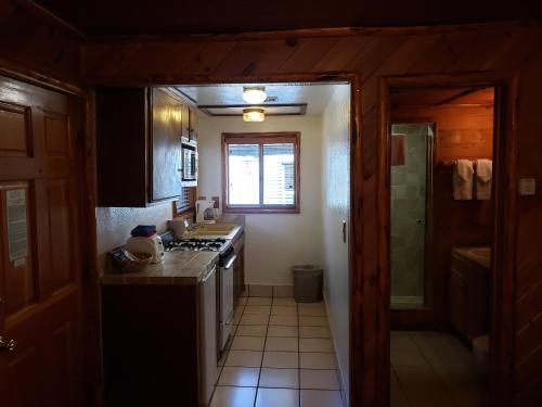大熊湖大贝尔弗兰提尔酒店的厨房配有水槽和炉灶 顶部烤箱
