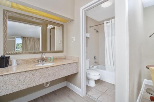 莱克兰Stayable Lakeland的一间带水槽、卫生间和镜子的浴室