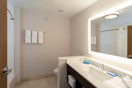 道奇城Holiday Inn Express & Suites - Dodge City, an IHG Hotel的一间带水槽和镜子的浴室