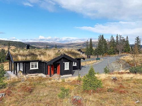 Svingvoll6 person holiday home in Svingvoll的山丘上带草屋顶的小房子