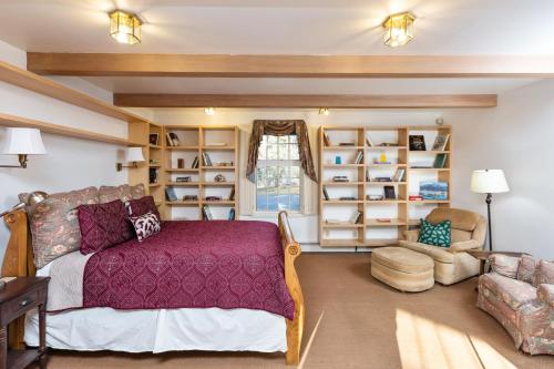 安克雷奇Anchorage Escape的一间卧室配有床、椅子和书架