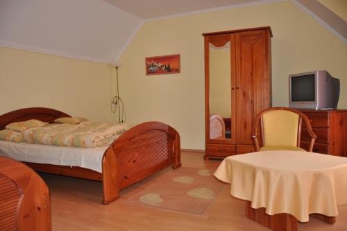 豪伊杜索博斯洛茉莉花疗养酒店的一间卧室配有一张床、一台电视和一把椅子
