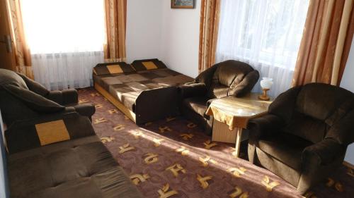 切霍齐内克Willa Victoria的客厅配有两把椅子、一张沙发和一张床