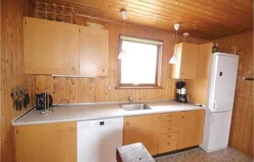 哈夫維格Awesome Home In Hvide Sande With Sauna的厨房配有白色冰箱和水槽