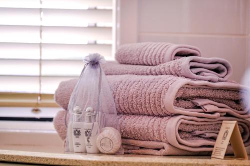 纽卡斯尔谷景住宿加早餐旅馆的浴室的台面上摆放着一堆毛巾